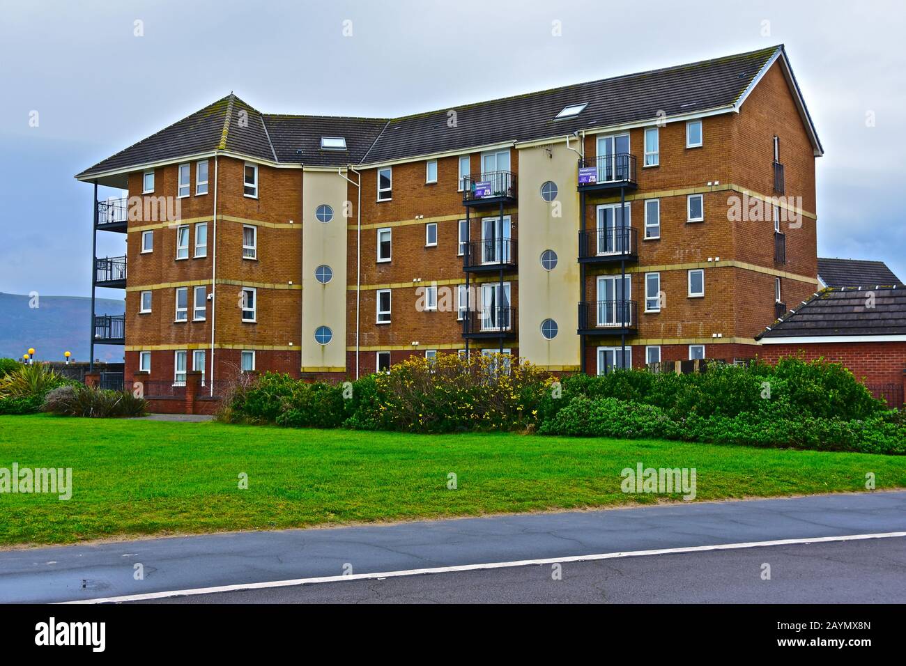 Residential flats overlooking the sea at Aberavon Beach near Port Talbot,South Wales. Stock Photo