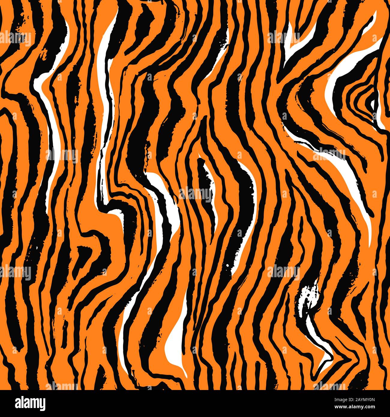 Vector illustration tiger print seamless pattern. Orange and black hand drawn background Stock