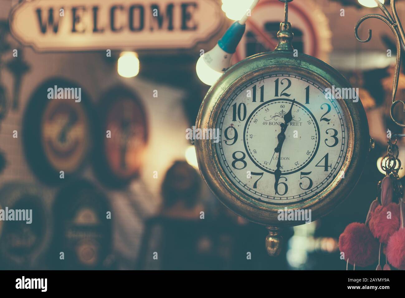Hanging clock, Clock and Train station. Hanging on bracket