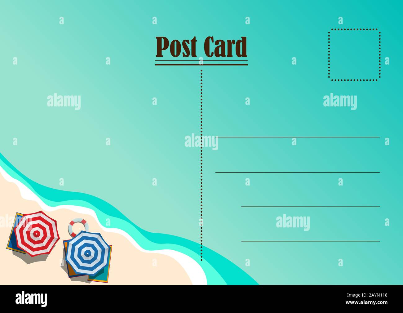 Summer postcard. Ocean and sunny beach, view from above Stock Vector
