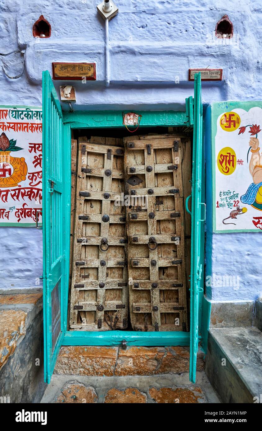 typical wooden door in Jaisalmer, Rajasthan, India Stock Photo