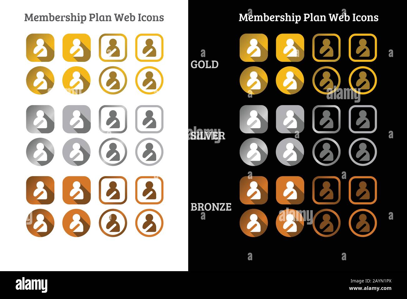 Membership plan web Icon design in Gold, Silver and Bronze color Stock ...