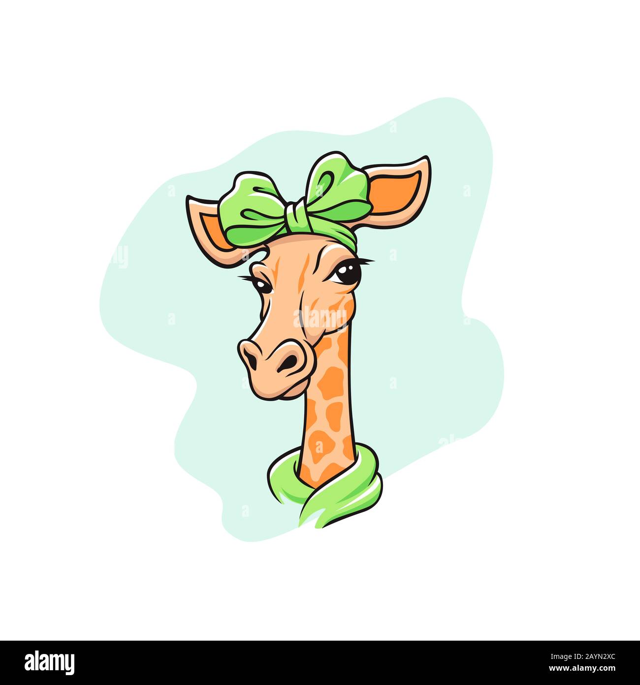 Pretty female giraffe in bow portrait print vector graphic illustration Stock Vector
