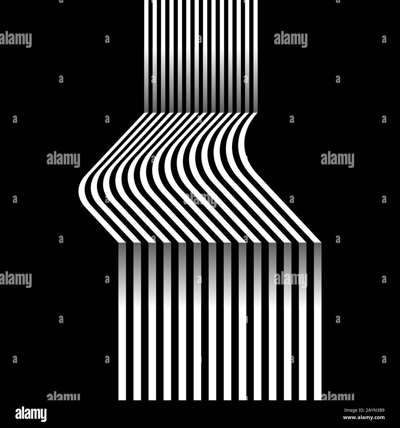 White vertical stripes isolated on black background. Abstract optical