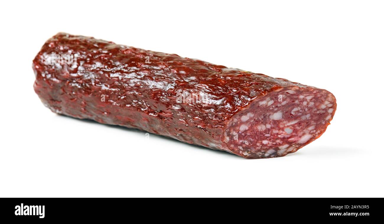Salami smoked sausage stick isolated on white background Stock Photo