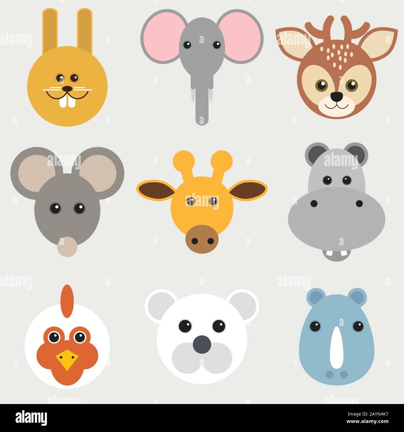 Vector illustration of cartoon animals head Stock Vector