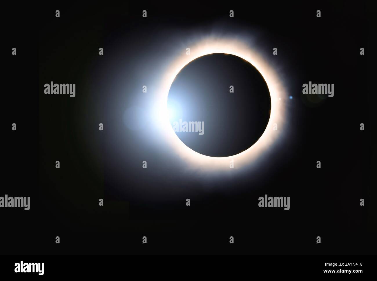 Solar corona full eclipse cosmic background with copy space Stock Photo
