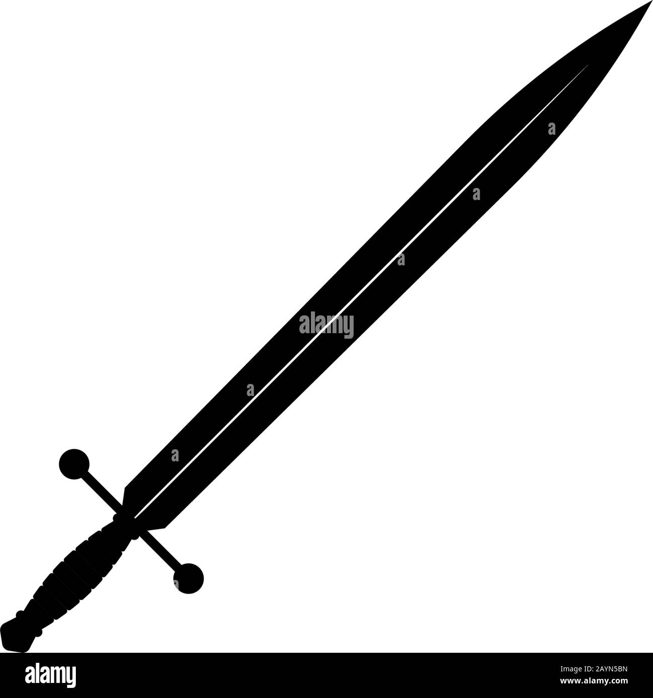 Sword isolated on white background. Military sword ancient weapon design silhouette. Vector illustration, Simple Icon. Daggers and Knifes Hand Drawn. Stock Vector