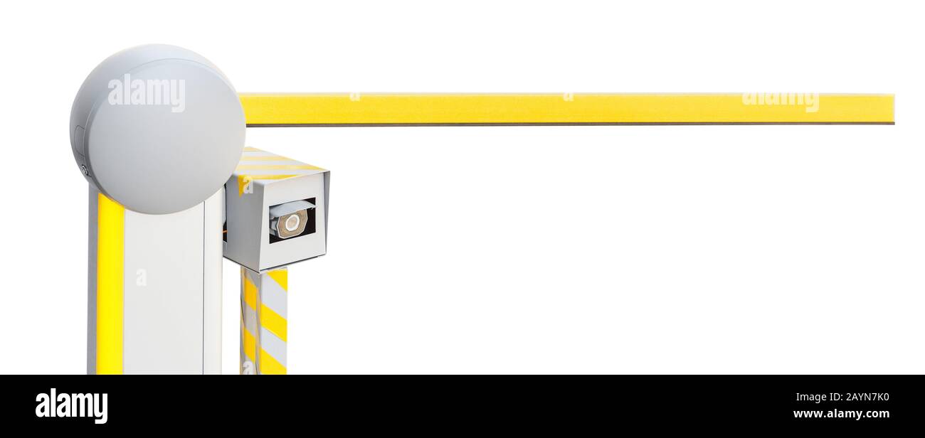 Access control system for vehicles with CCTV camera isolated on white Stock Photo