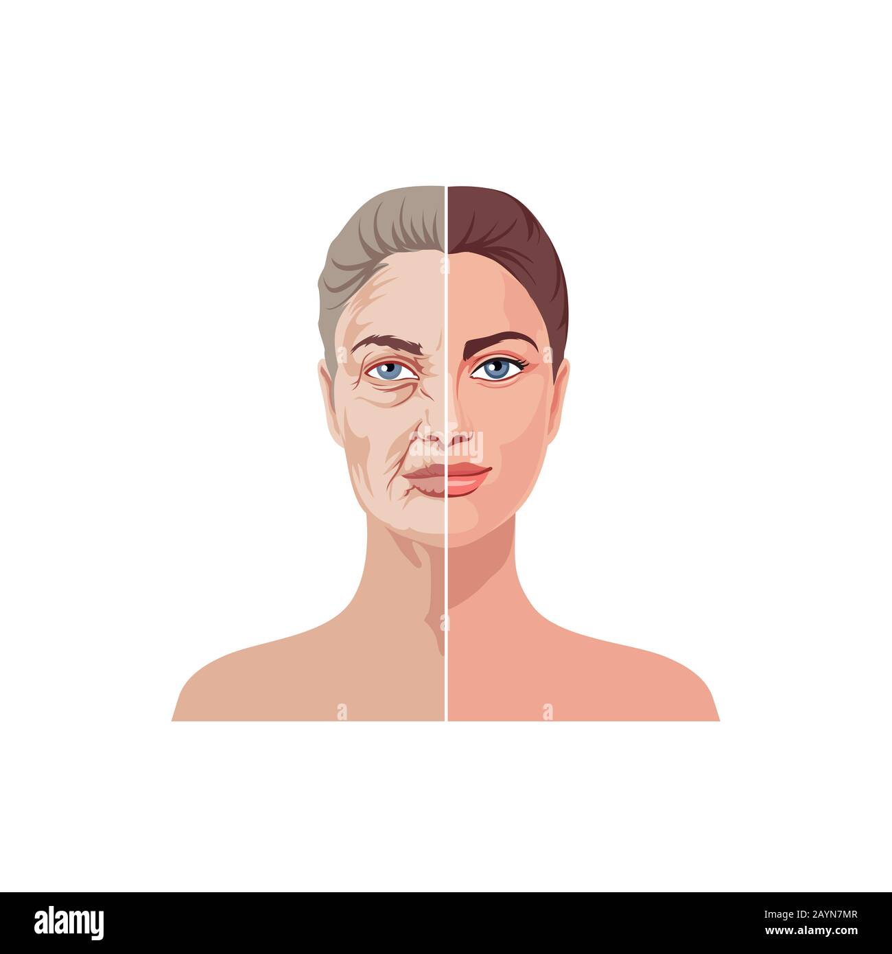 Female facial aging isolated on white background vector graphic