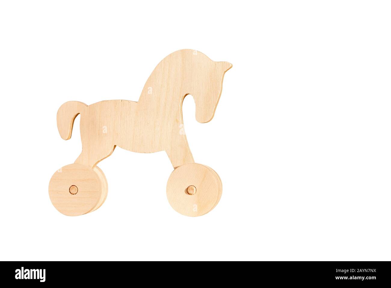 The wooden horse toy with wheels isolated on white background Stock