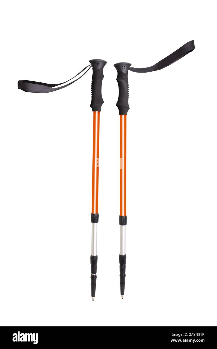 Sport hiking or ski poles isolated with path on white background. Trekking and nordic walking concept Stock Photo