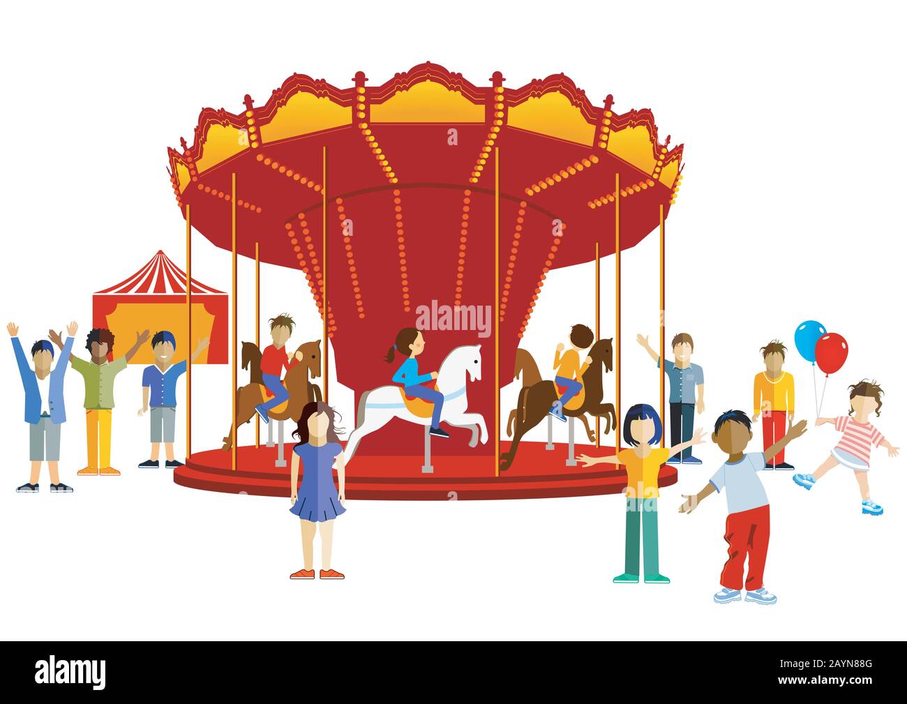 Carousel with children at the fair Stock Vector