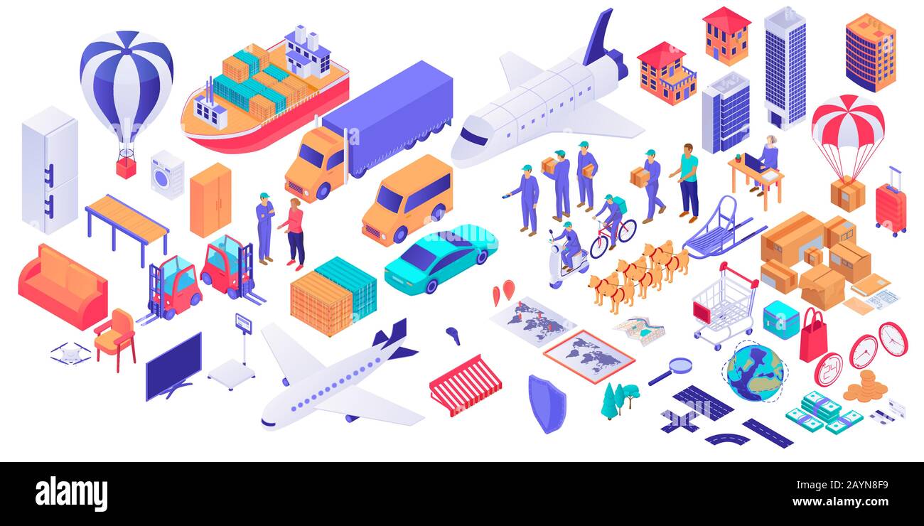 Set of isometric delivery service concept isolated on white background ...