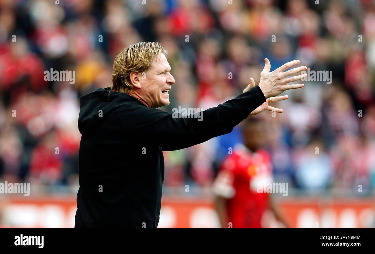Koeln, Germany, RheinEnergieStadion, 16th Feb 2020: Head coach Markus Gisdol of Koeln gestures during the first Bundesliga match 1.FC Koeln vs. FC Bayern Muenchen in the season 2019/2020.  DFL regulations prohibit any use of photographs as image sequences and/or quasi-video. Credit: Mika Volkmann/Alamy Live News Stock Photo