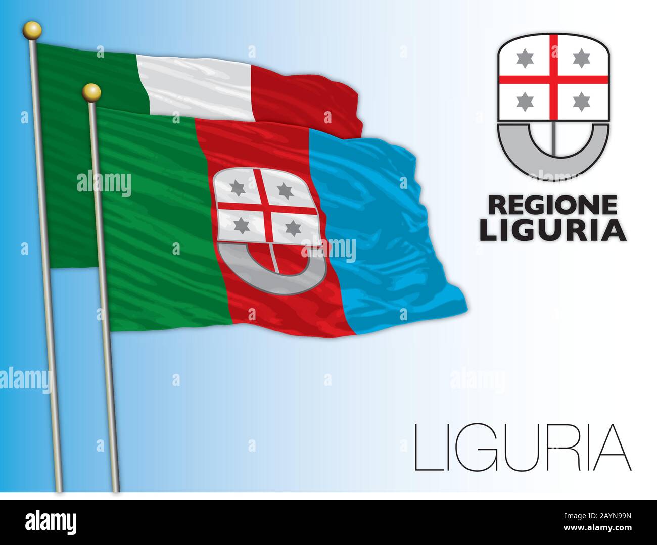 Liguria official regional flag and coat of arms, Italy, vector illustration Stock Vector