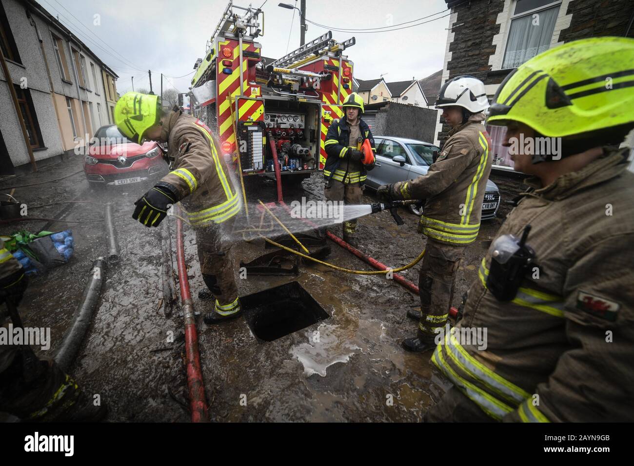 Treorchy, Rhonnda Valley, Wales. 16th February 2020. UK Weather Fire