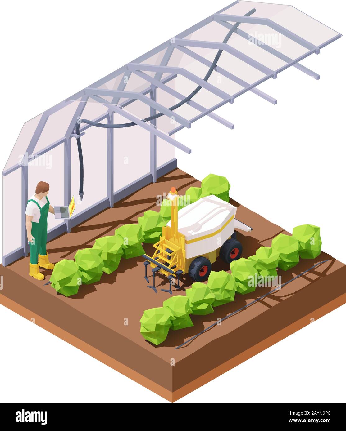 Vector isometric agricultural greenhouse weeding robot Stock Vector