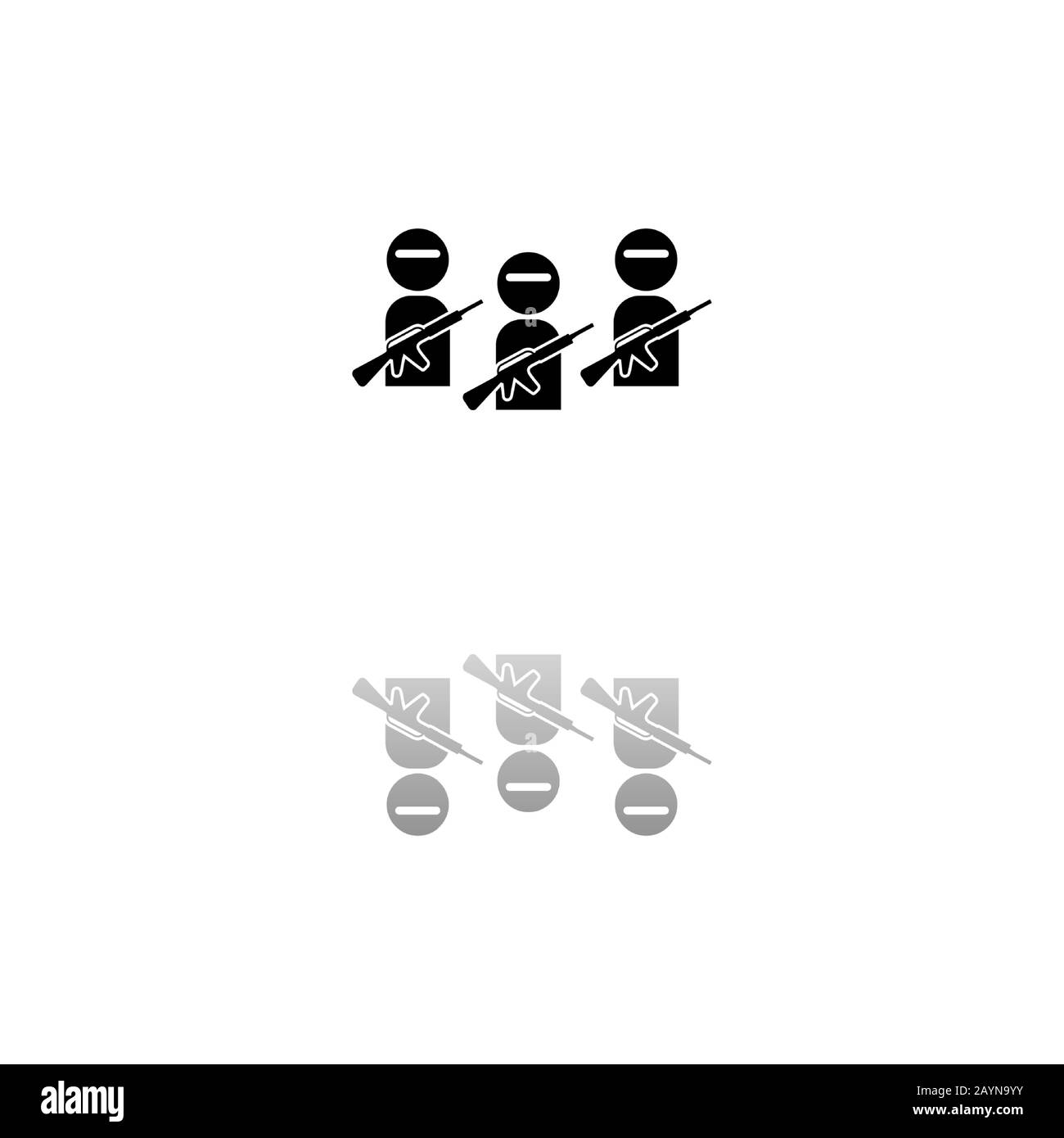 Terrorist balaclava mask. Black symbol on white background. Simple illustration. Flat Vector Icon. Mirror Reflection Shadow. Can be used in logo, web, Stock Vector