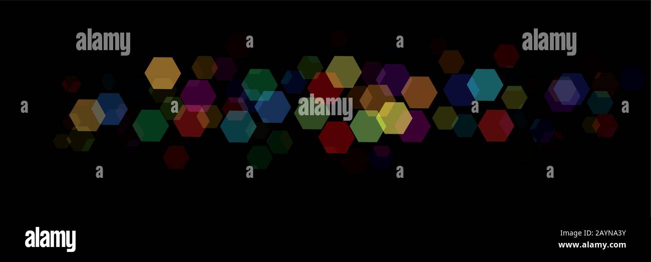 Vector banner, black background with hexagons, blurry light effect ...