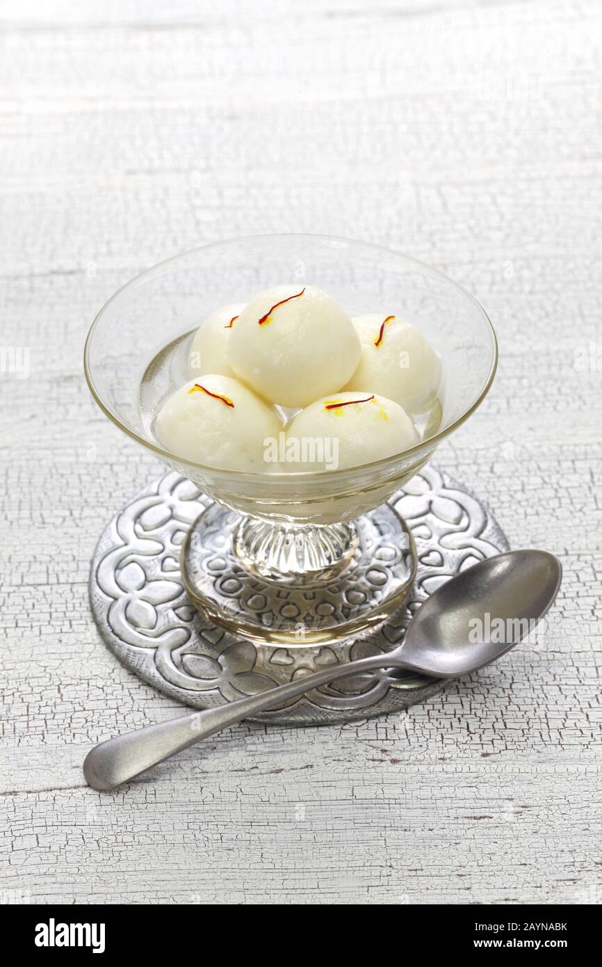 rasgulla, homemade cottage cheese dumplings, indian dessert Stock Photo