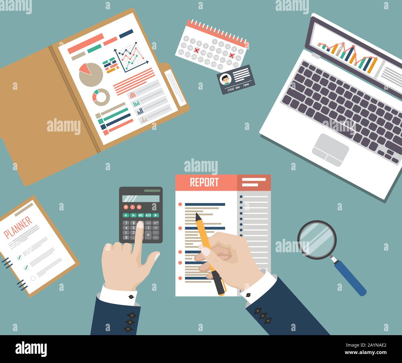Flat design of auditing, analysis, data, accounting, planning ...
