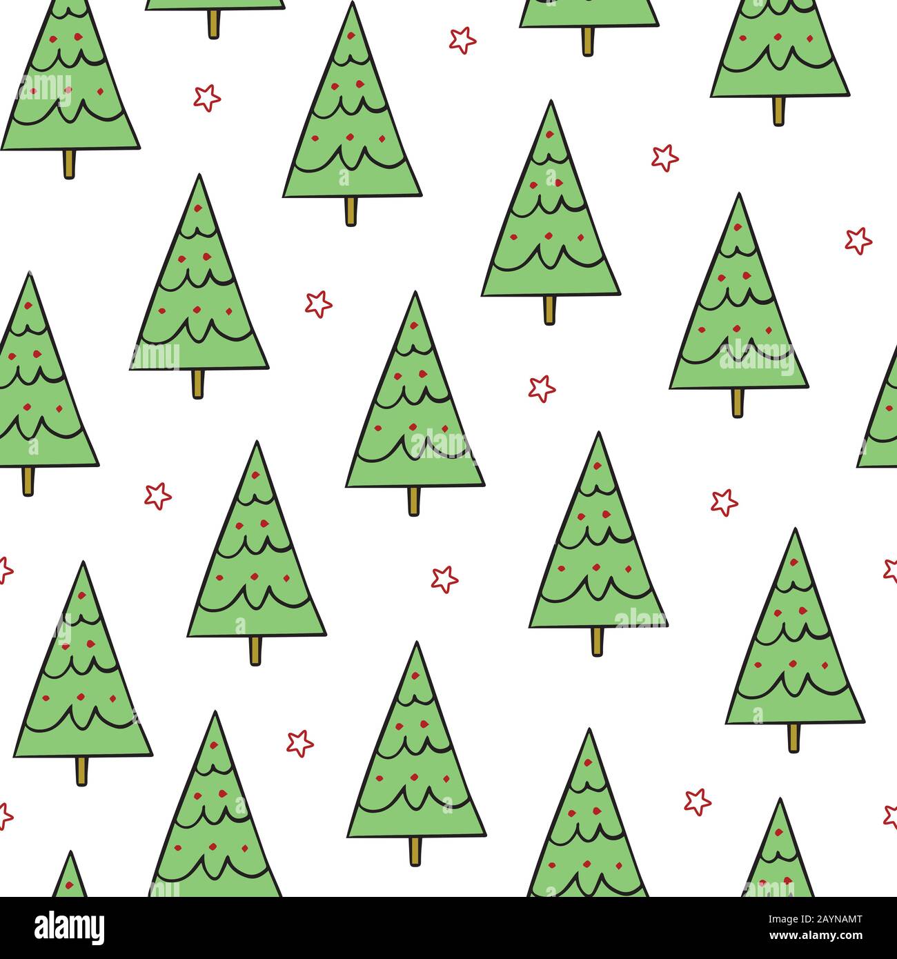 Simple green christmas trees with red stars on white background ...