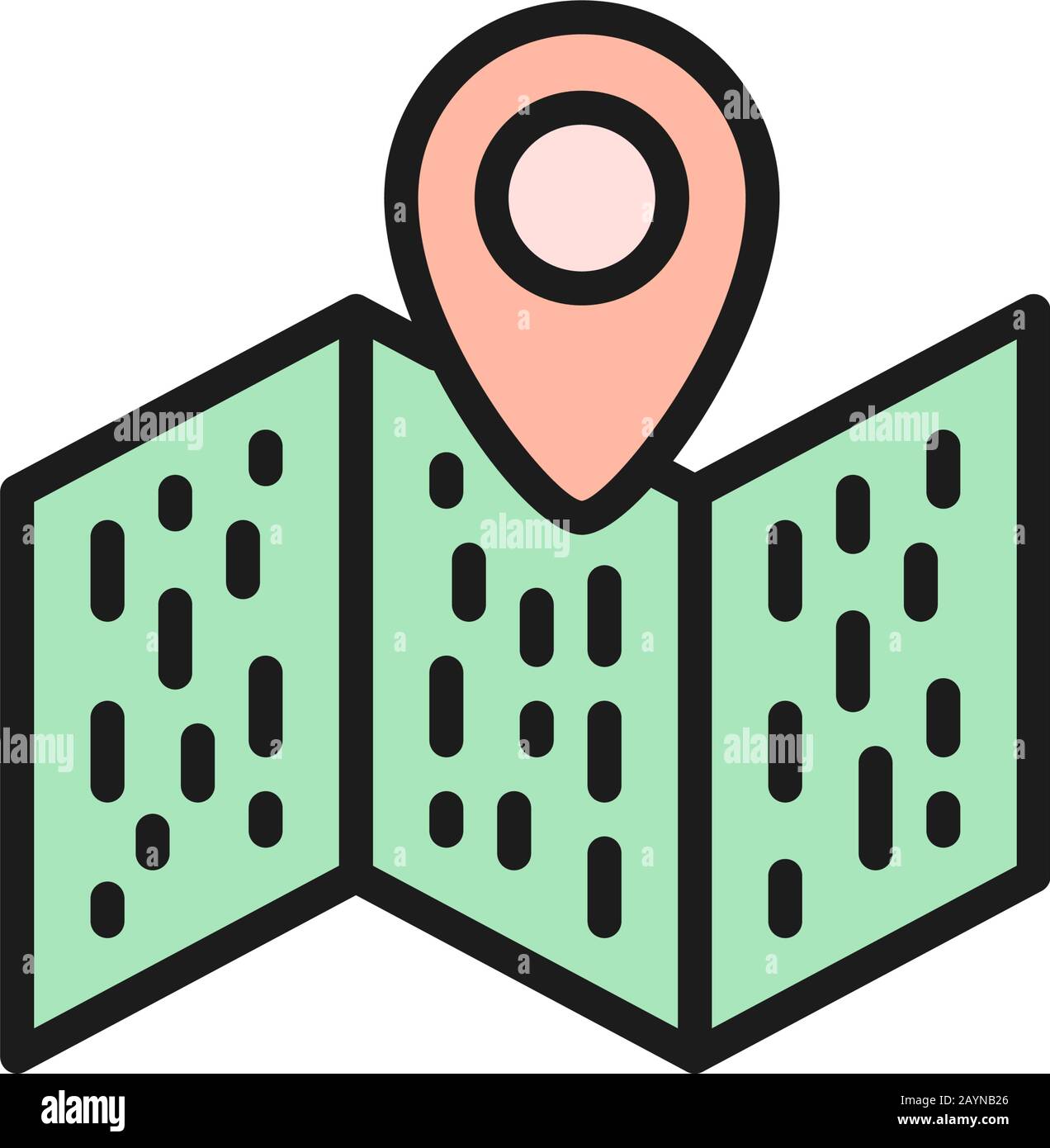 Map with pointer, navigation, location pin flat color line icon. Stock Vector
