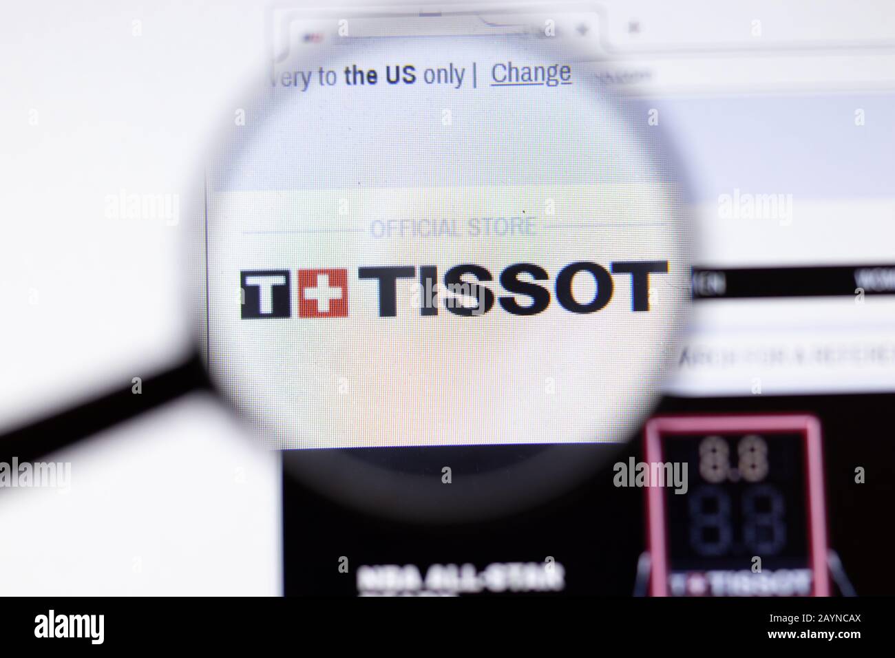 Saint-Petersburg, Russia - 18 February 2020: Tissot company website page logo on laptop display. Screen with icon, Illustrative Editorial Stock Photo