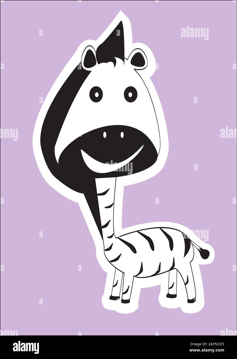 Sticker for kids illustration of a Zebra Stock Vector