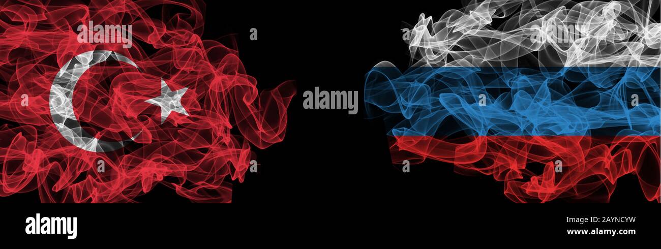 Flags Of Turkey And Russia On Black Background Turkey Vs Russia Smoke Flags Stock Photo Alamy
