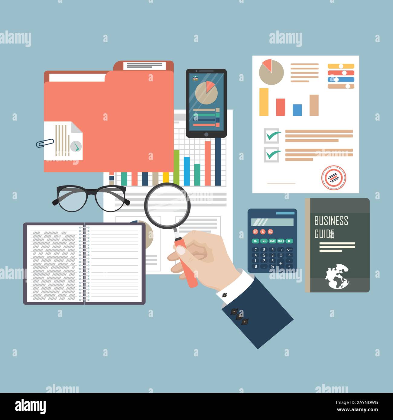 Auditing concept. Realistic design of accounting, research, calculating