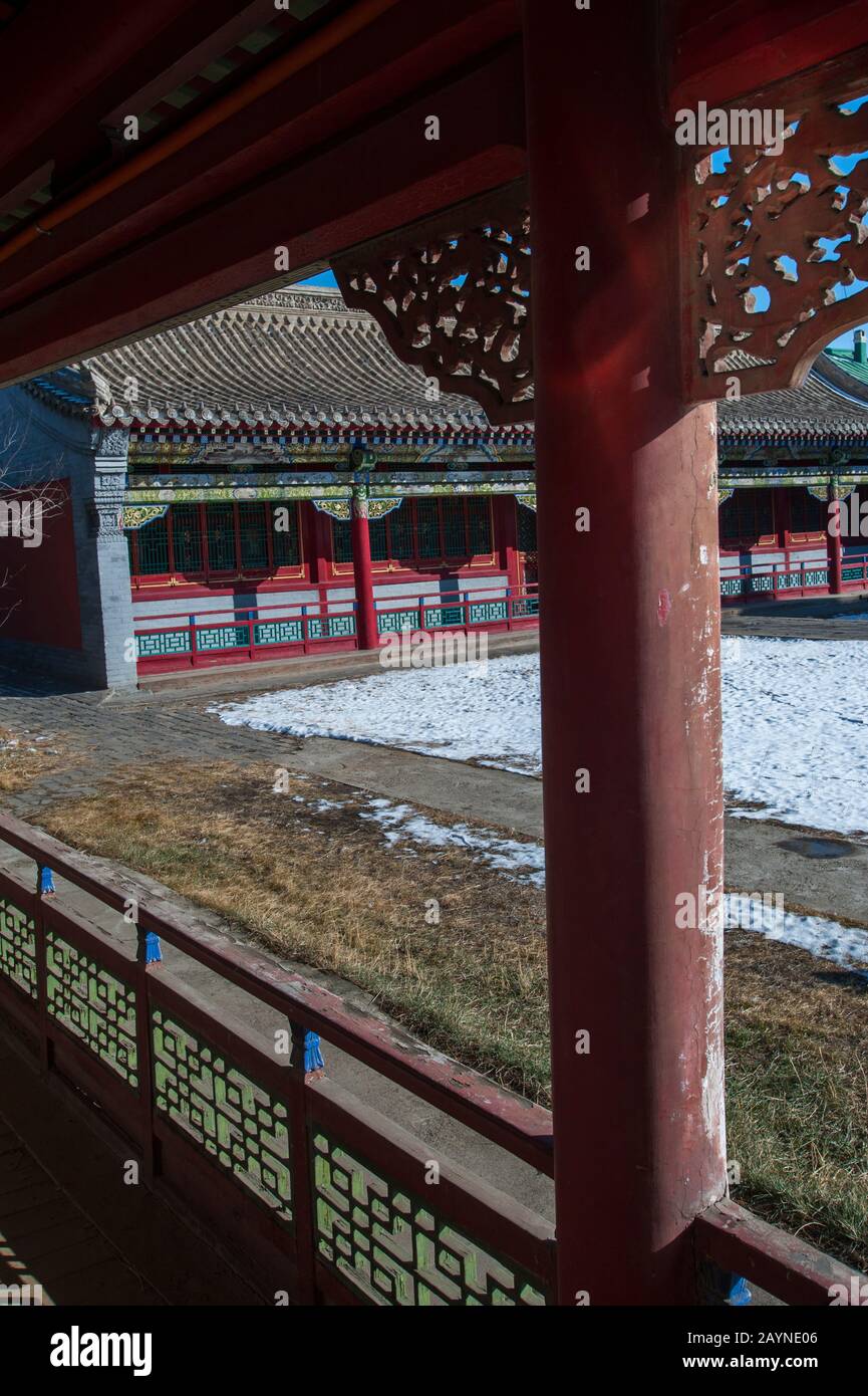 The Winter Palace of the Bogd Khan, built between 1893 and 1906, is located in southern Ulaanbaatar, Mongolia. Stock Photo