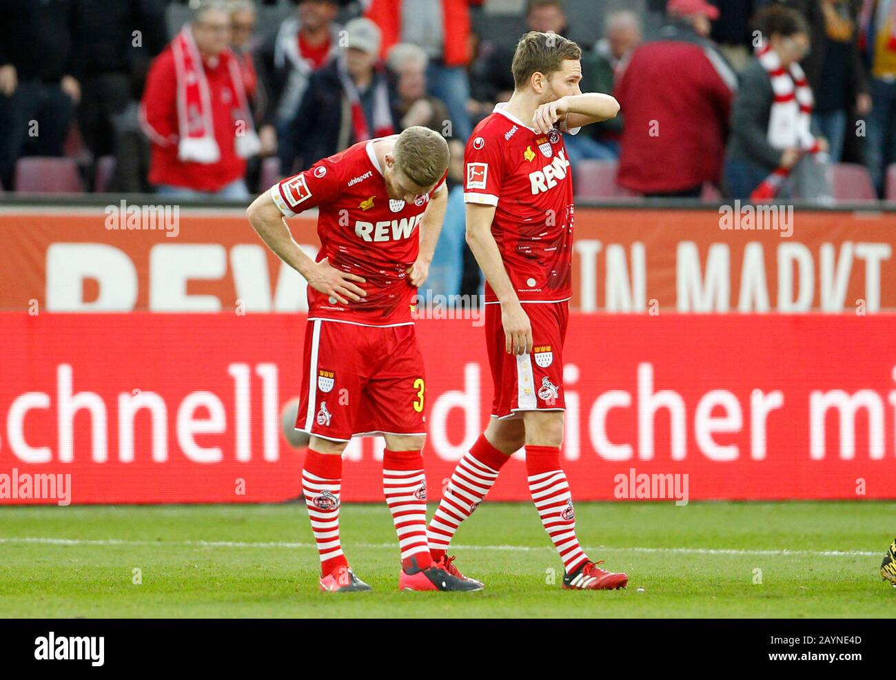 Koeln, Germany, RheinEnergieStadion, 16th Feb 2020: Florian Kainz of Koeln disappointed after the first Bundesliga match 1.FC Koeln vs. FC Bayern Muenchen in the season 2019/2020.  DFL regulations prohibit any use of photographs as image sequences and/or quasi-video. Credit: Mika Volkmann/Alamy Live News Stock Photo