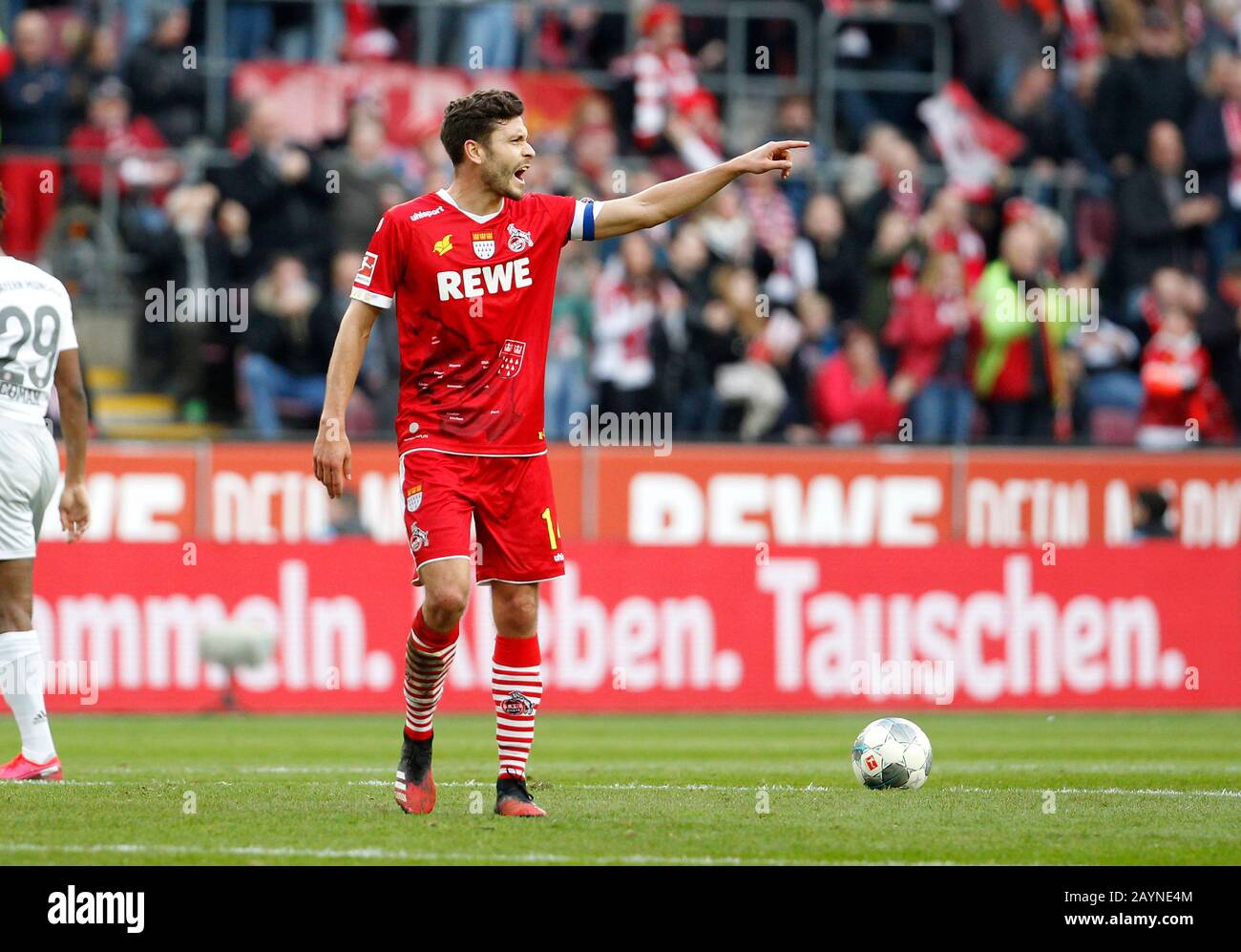 Koeln, Germany, RheinEnergieStadion, 16th Feb 2020: Jonas Hector of Koeln gestures during the first Bundesliga match 1.FC Koeln vs. FC Bayern Muenchen in the season 2019/2020. DFL regulations prohibit any use of photographs as image sequences and/or quasi-video. Credit: Mika Volkmann/Alamy Live News Stock Photo