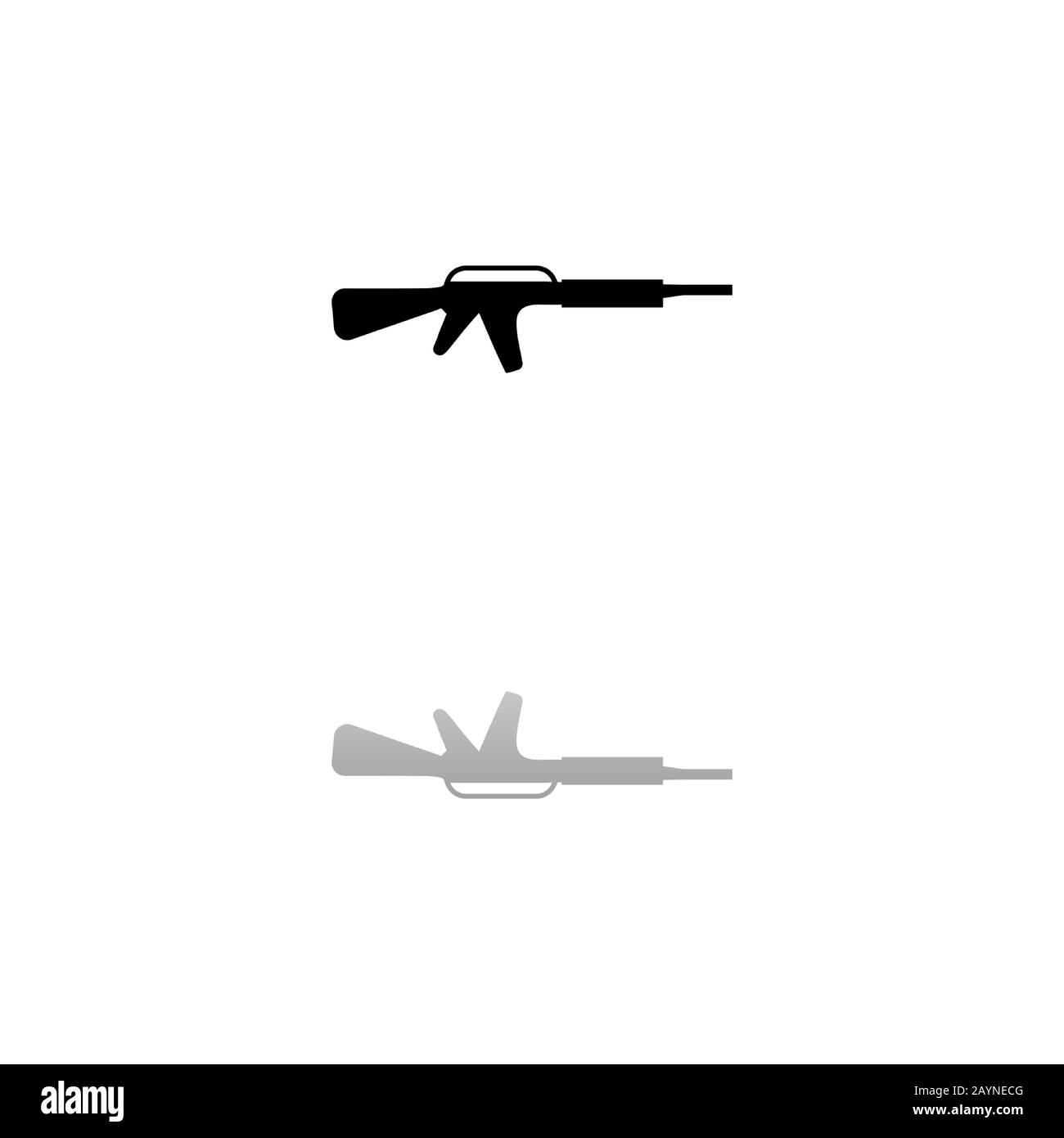 Assault carbine. Black symbol on white background. Simple illustration. Flat Vector Icon. Mirror Reflection Shadow. Can be used in logo, web, mobile a Stock Vector