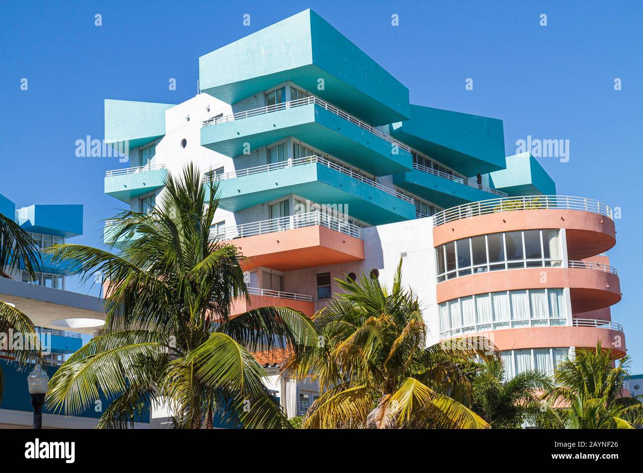 Miami Beach Florida,Ocean Drive,condominium residential apartment apartments building buildings housing,balconies,FL101203021 Stock Photo