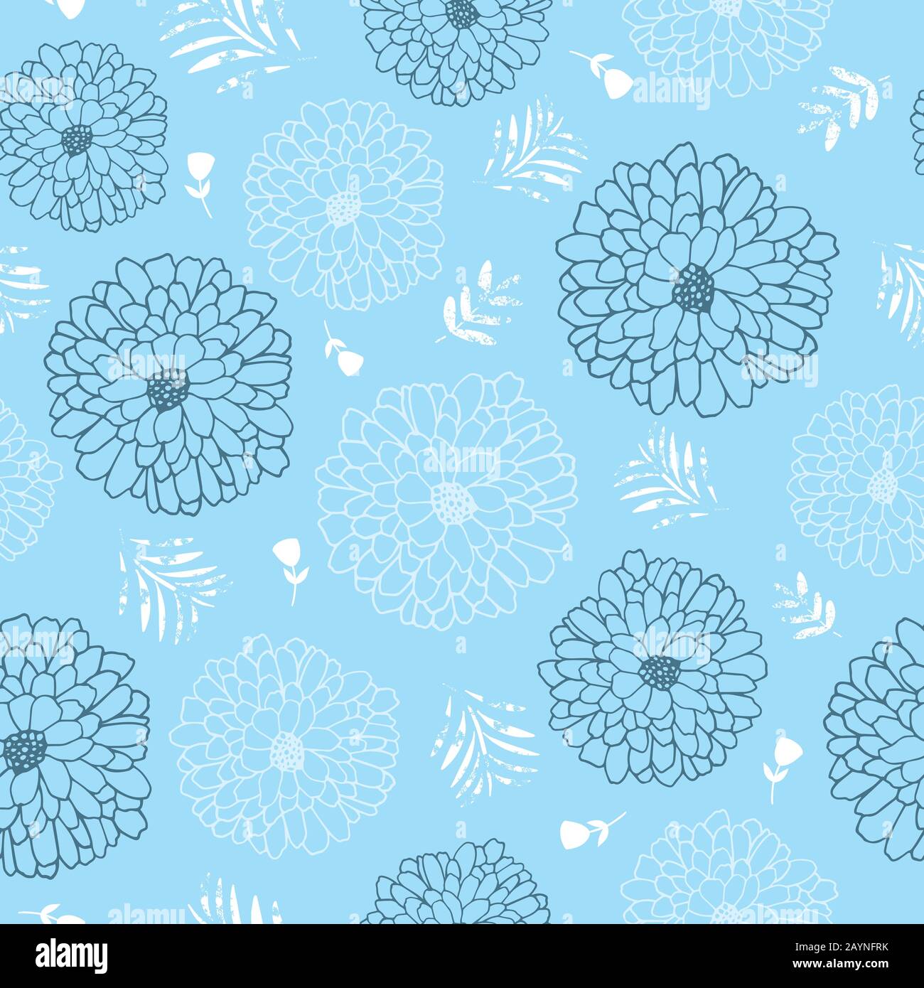 Blue and white flowers seamless repeat pattern. Perfect for backgrounds, wallpaper, textile design and home decor. Vector illustration. Stock Vector