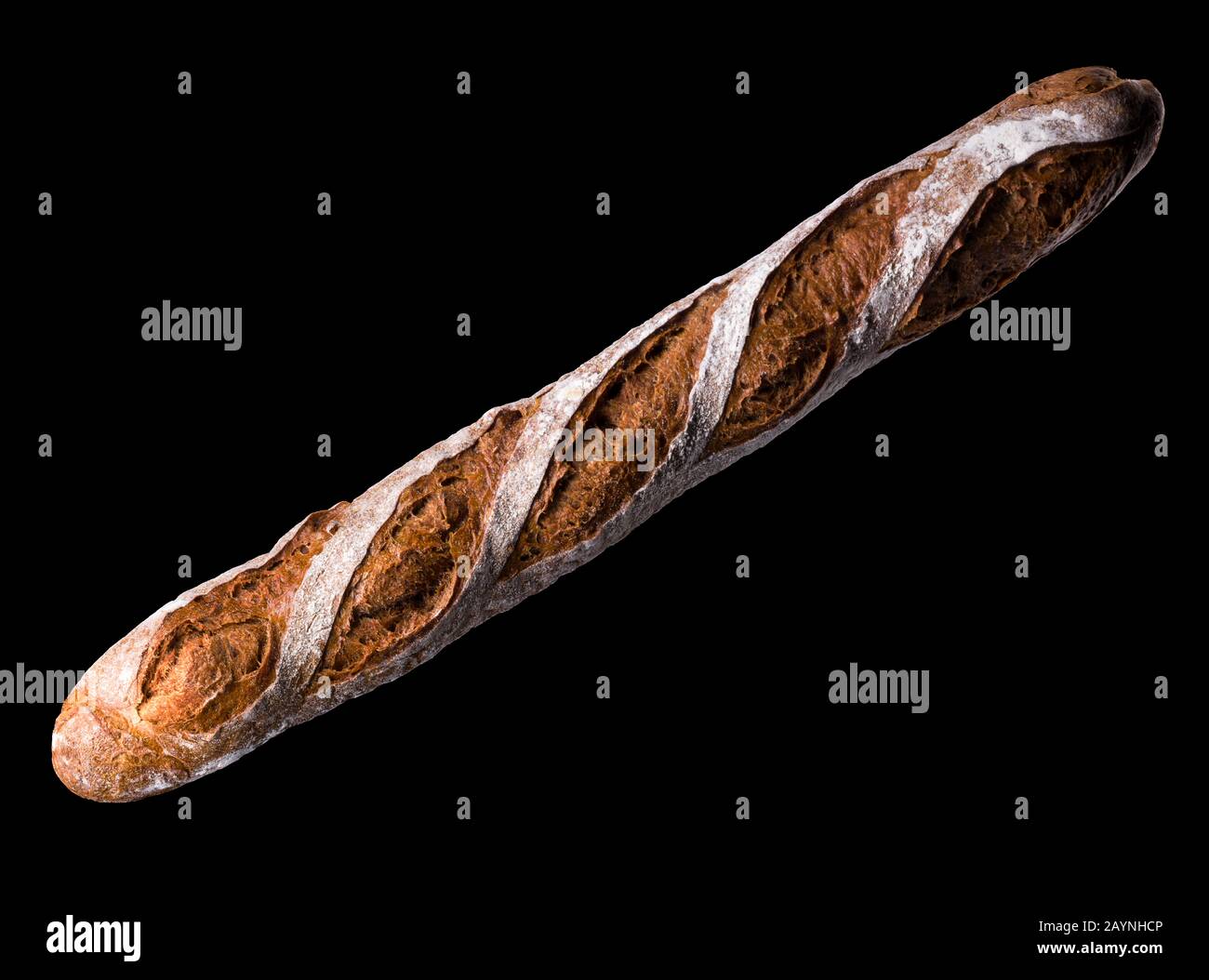 French baguette isolated on a black background with clipping path Stock ...