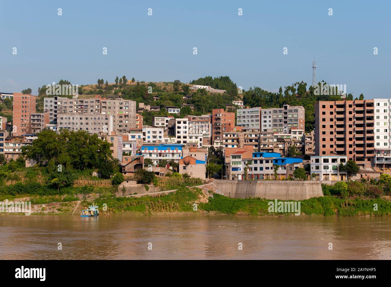 View of new apartment buildings between Fengdu and Wuyangzhen which were built for people which needed to be relocated because of the construction of Stock Photo