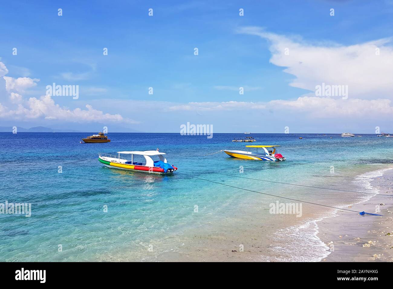 Traditional fisher boats at Thomas Beach on Bali Indonesia Stock Photo