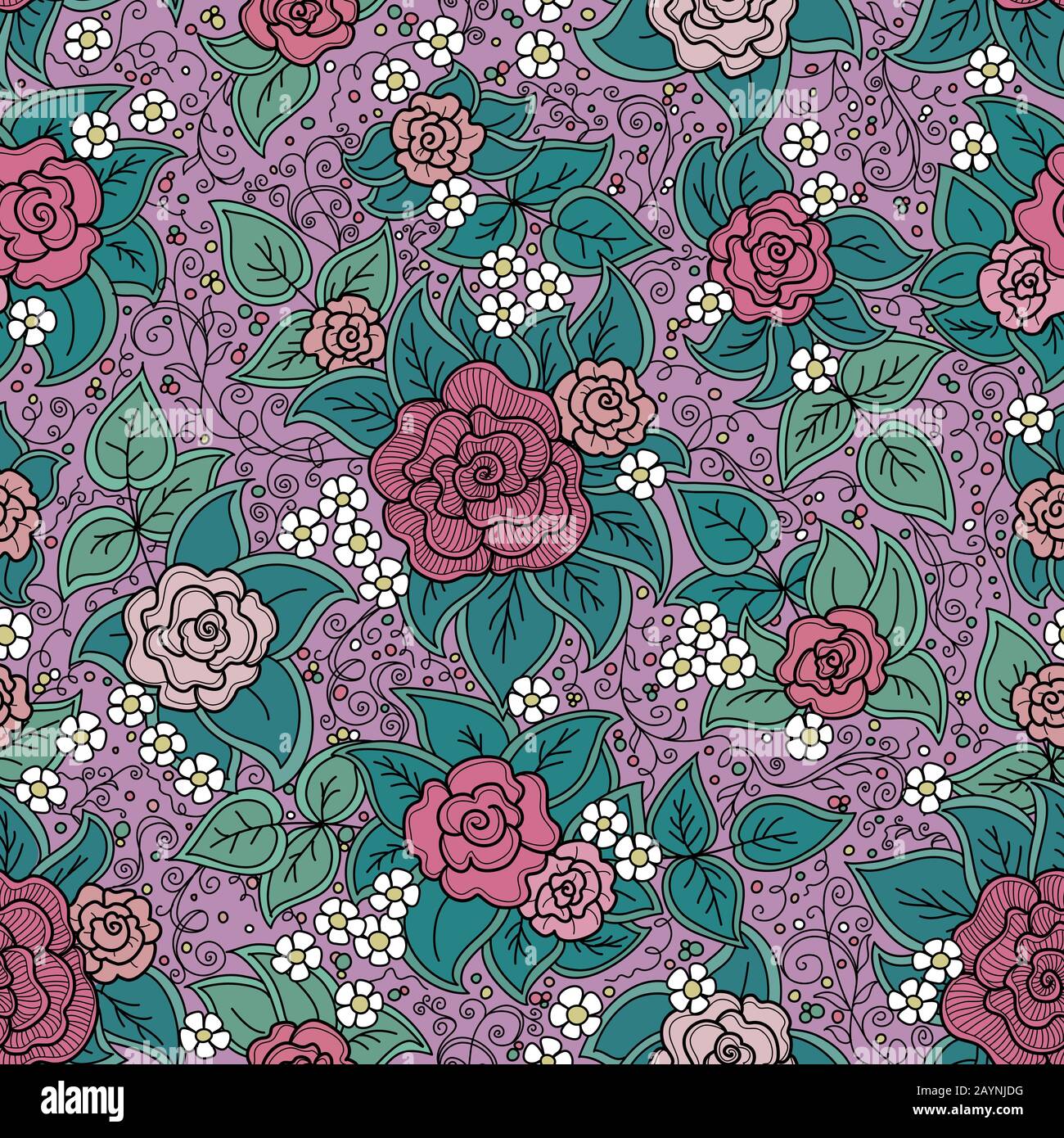 vector seamless floral pattern with roses Stock Vector