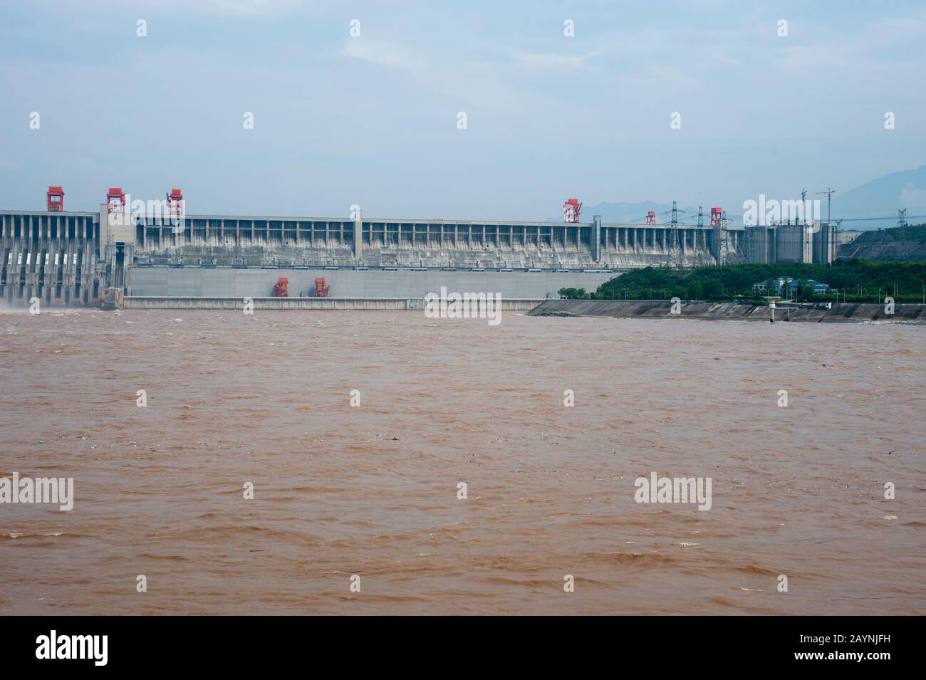View of the Three Gorges Dam from the Three Gorges Dam Memorial Park, along the Yangtze River at 