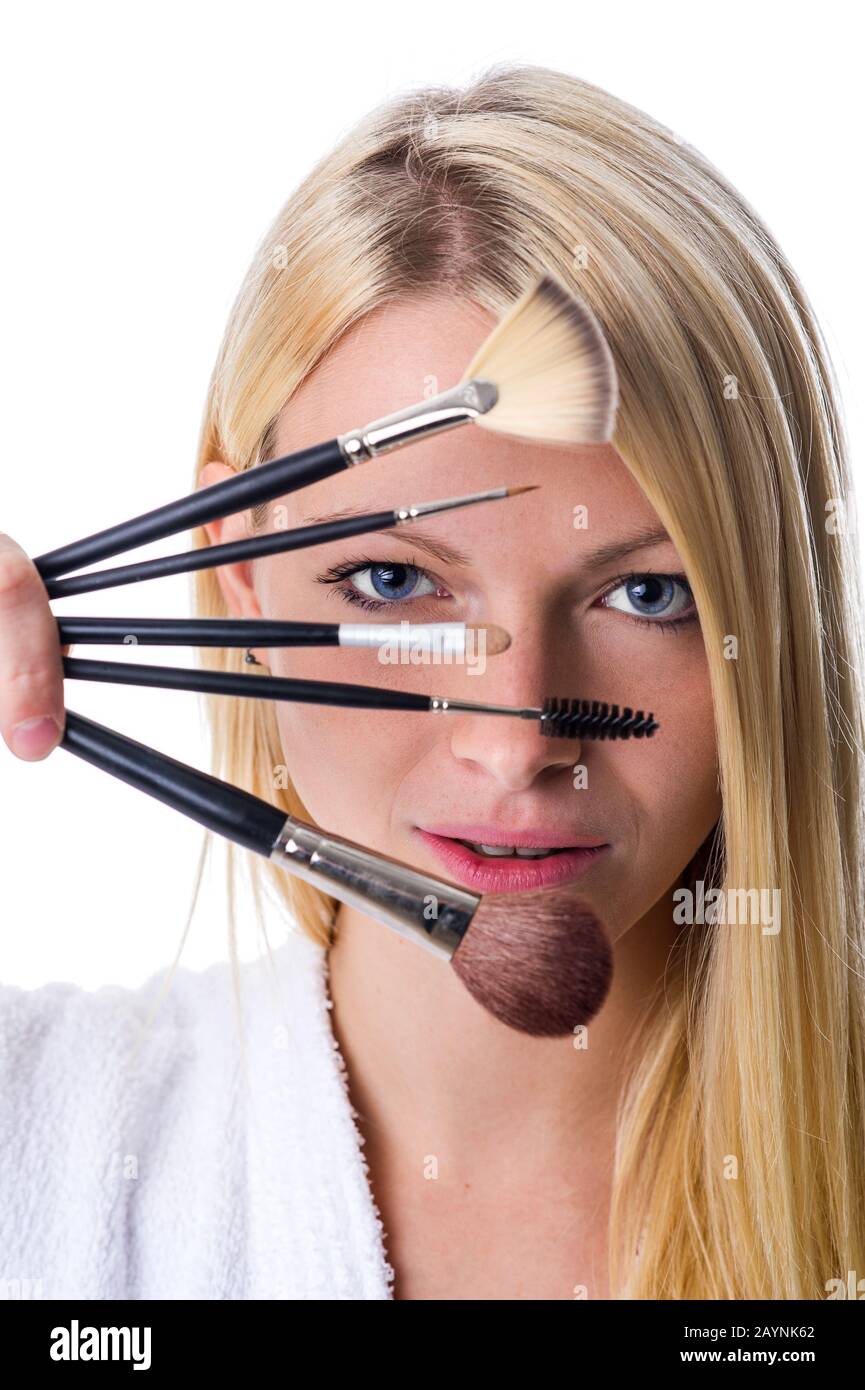 Frau mit Make up Pinsel Stock Photo
