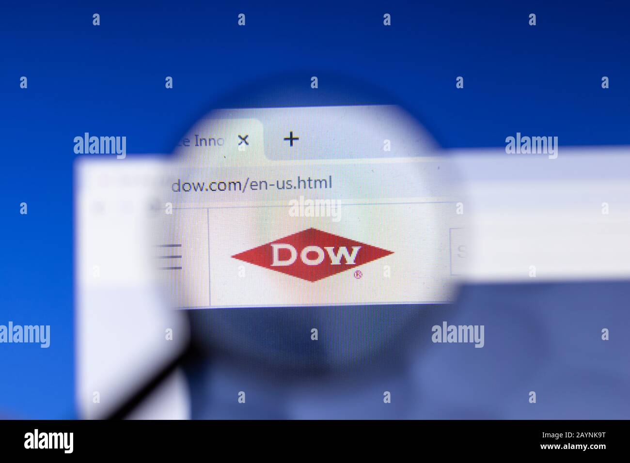 Saint-Petersburg, Russia - 18 February 2020: Dow Chemical company website page logo on laptop display. Screen with icon, Illustrative Editorial Stock Photo