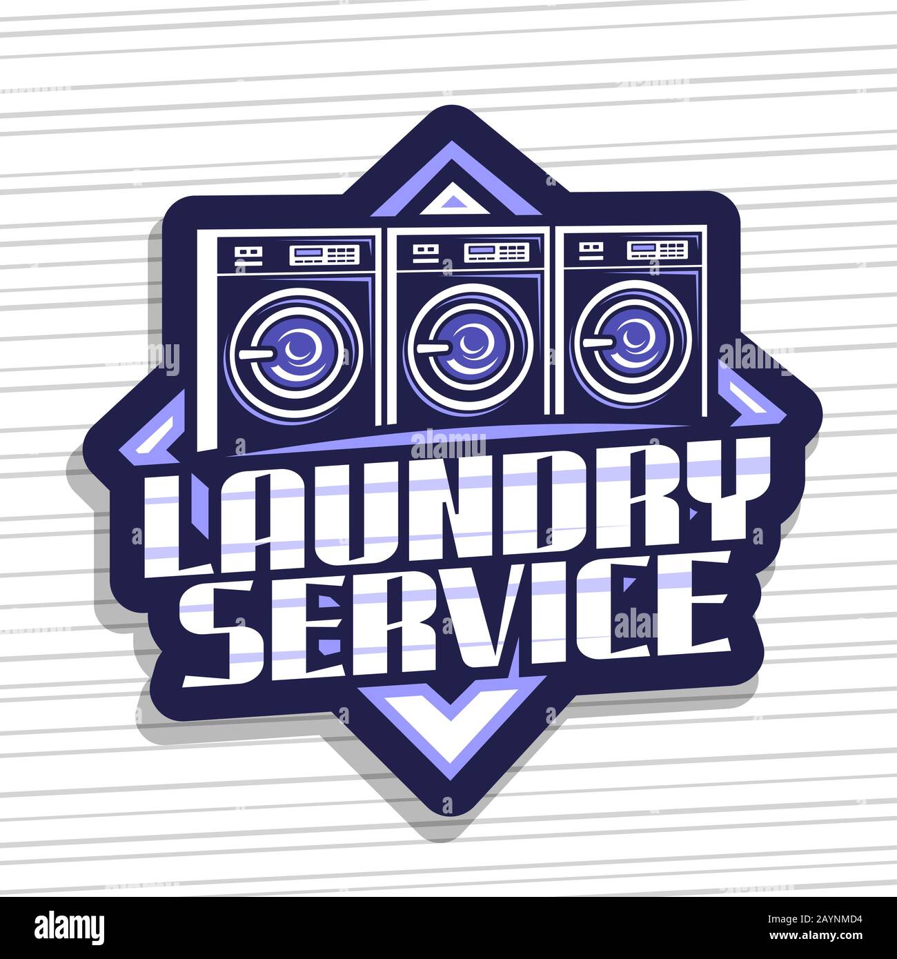 Vector logo for Laundry Service, decorative sign board with illustration of 3 automatic laundromats in a row, design concept with creative typeface fo Stock Vector