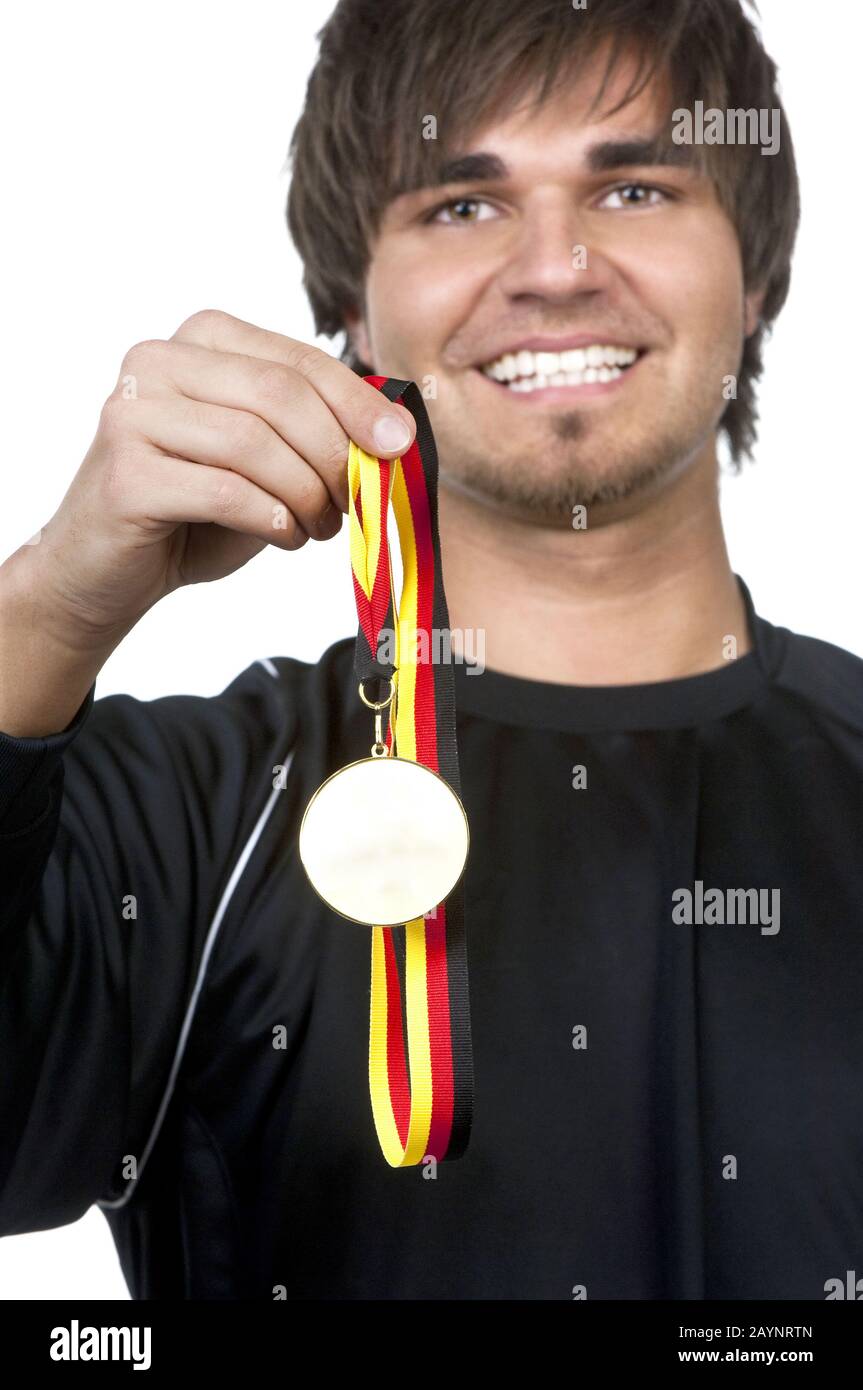 Medaille Siegertyp mit Medaille Stock Photo - Alamy