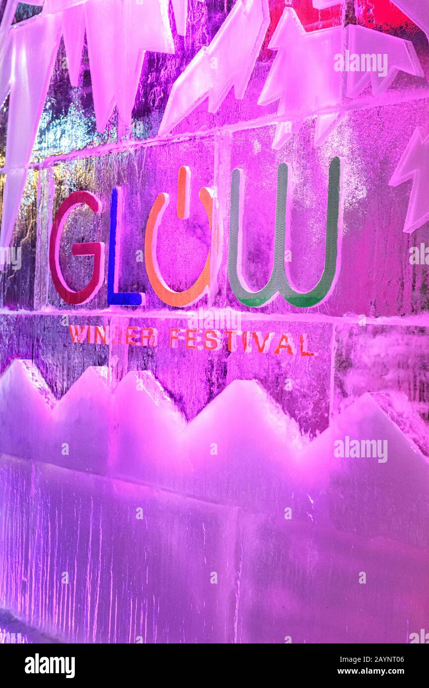 The Calgary Winter (Glow) Festival ice sign Stock Photo Alamy
