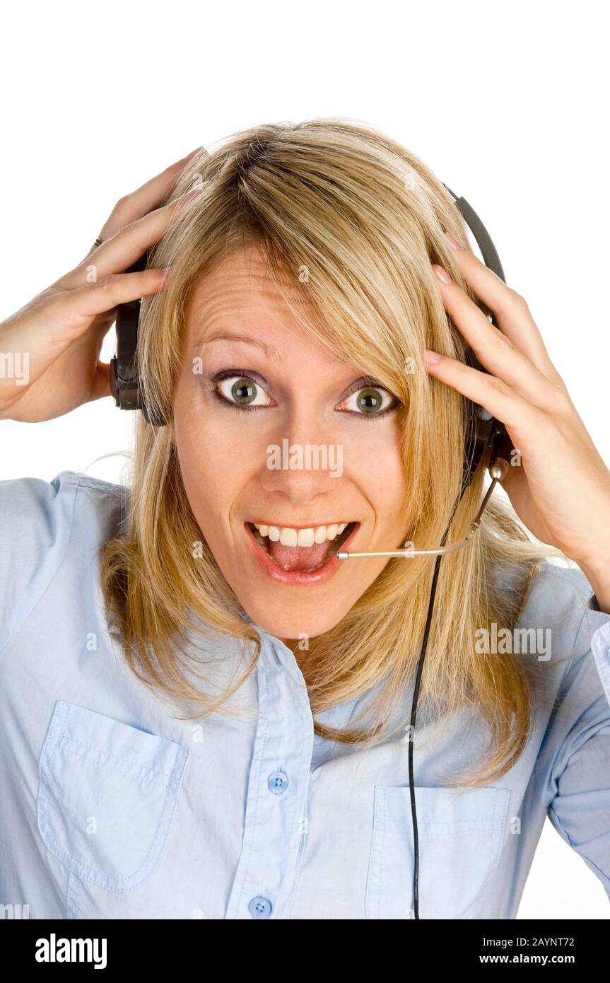 Frau mit Headset Stock Photo