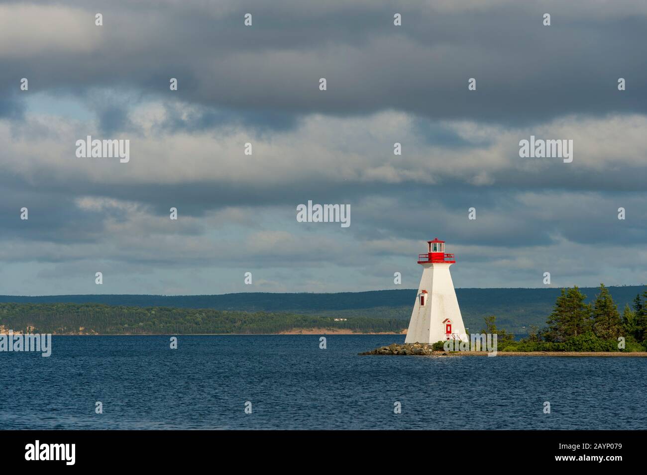 Evening light on Baddeck lighthouse on Bras d'Or Lake, Nova Scotia, Canada Stock Photo Alamy